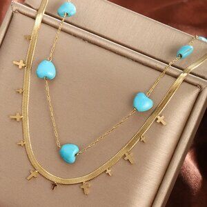 Heart Shape 304 Stainless Steel 18K Gold Plated Plating Layered Necklaces